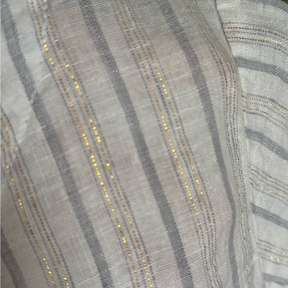 Cynthia Rowley Striped White Top with Side Button Detail & Gold Accent threading - Picture 5 of 8
